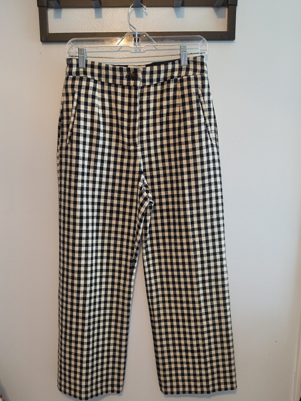 NWT Sezane Martin Crop Trousers in Black/Ecru Gingham Size 6